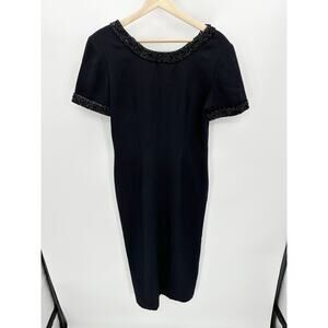 Patrick Collection Dress Women 8 VTG Black Beaded Short Sleeve Caged Back